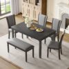Modern 6 Piece Dining Table Set With Bench And Chairs For Dining Room Or Kitchen - Gray - Image 2