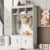Hall Tree With 3 Hooks, Coat Hanger, Entryway Bench, Storage Bench, 3 In 1 Design, For Entrance, Hallway White - White - Image 3