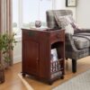 Traditional End Table With Charging Station, Narrow Side Table With USB Ports And Outlets - Red Walnut - Image 2