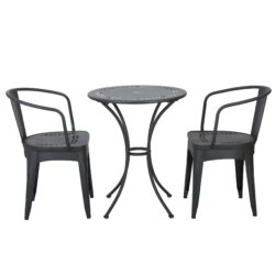 Ambrosia - 3 Piece Bistro Set With Leaf Motifs Top And Seat - Black