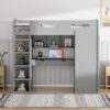 Twin Size Loft Bed With Desk, Wardrobes, 4 Drawers And 4 Shelves Construction - Gray - Image 18