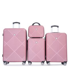 4 Piece Lightweight Suitcase, 14" Makeup Box, Aircraft Wheels (14/20/24/28) - Pink