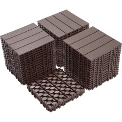 Plastic Interlocking Deck Tiles, (Set of 44), Patio Flooring Outdoor Waterproof All Weather Use For Garden Poolside Front / Back Yard - Light Coffee Color