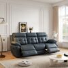 Genuine Leather Non-Power Reclining Sofa With Drop Down Table, Stainless Steel Cupholders And Magazine Bag - Blue - Image 3