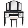 Dressing Table Set With Mirrored Drawers And Stool, Tri-Fold Mirror, Makeup Vanity Set For Bedroom - Black - Image 9