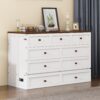 Full Solid Pine Murphy Bed Chest With Charging Station And Large Storage Drawer For Home Office Or Small Room - White / Walnut - Image 3