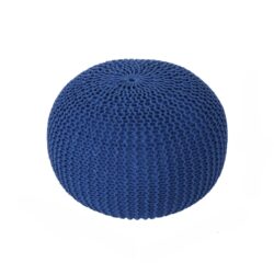 Bordeaux - Knitted Cotton Round Pouf Ottoman, Versatile Floor Cushion, Cotton Material - Navy Blue