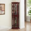 Corner Curio Cabinet With Lights, Adjustable Tempered Glass Shelves, Mirrored Back, Display Cabinet (E26 Light Bulb Not Included) - Cherry - Image 4