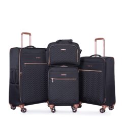 4 Piece Set (16/20/24/28), Softshell Suitcase Spinner Wheels Terylene Luggage Sets Carry On Suitcase Luggage Lightweight Durable Suitcase - Black