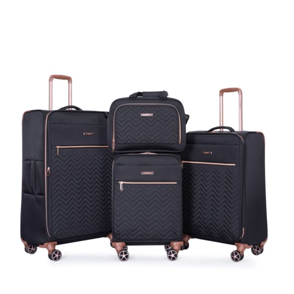 4 Piece Set (16/20/24/28), Softshell Suitcase Spinner Wheels Terylene Luggage Sets Carry On Suitcase Luggage Lightweight Durable Suitcase - Black
