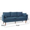 Diaphanous - Upholstered 3 Seater Sofa With 2 Accent Pillows And Wood Legs - Navy Blue - Image 3