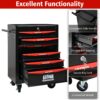 Rolling Metal Tool Chest With 6 Drawers, 20" Steel Storage Cabinet With Ball Bearing Slides - Black / Red - Image 6