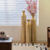 Metal Decorative Vases High Distress Metal Center Vases With Growing Vine Patterns, (Set of 3) Vases For Home Decoration - Gold - Image 17