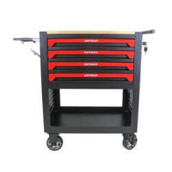 4 Drawers Multifunctional Tool Cart With Wheels And Wooden Top - Black / Red