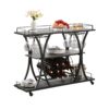 Industrial Bar Cart Kitchen Bar & Serving Cart For Home With Wheels 3 Tier Storage Shelves - Black / Gray - Image 6