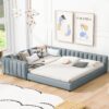 Queen & Twin Long Size Upholstered Platform Bed, Mother & Child Bed - Gray - Image 16