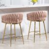 Counter Height Bar Stools Kitchen Island Counter Bar Stool With Hand - Wave Back, Golden Chromed Base And Footrest (Set of 2) - Pink - Image 9