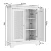 White 2 Door Rattan Storage Cabinet With Adjustable Partition, Medieval Modern Independent Buffet Cabinet, Multifunctional Decorative Cabinet Suitable For Living Room, Kitchen, Bathroom - White - Image 3