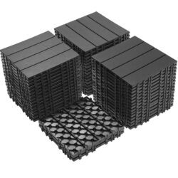 Plastic Interlocking Deck Tiles, (Set of 44), Patio Flooring Outdoor Waterproof All Weather Use For Garden Poolside Front / Back Yard - Light Gray