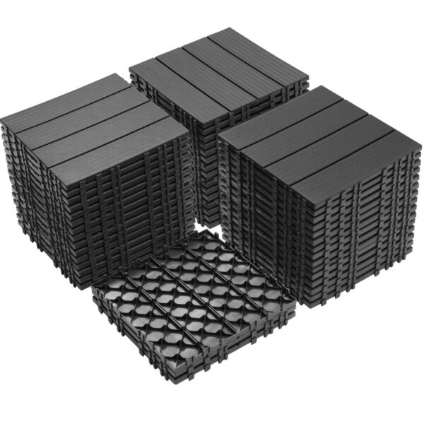 Plastic Interlocking Deck Tiles, (Set of 44), Patio Flooring Outdoor Waterproof All Weather Use For Garden Poolside Front / Back Yard - Light Gray