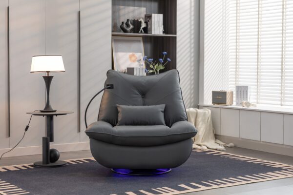 270 Swivel Glider Recliner Chair, Power Recliner Rocking Chair, USB Port Charge For Nursery Chair With Atmosphere Lamp For Living Room Bedroom Apartment - Dark Gray