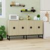 Carved 4 Door Sideboard, Sideboard Buffet Cabinet With Storage, Modern Coffee Bar Cabinet With Adjustable Shelf For Living Room - Natural - Image 4