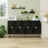 Carved 4 Door Sideboard, Sideboard Buffet Cabinet With Storage, Modern Coffee Bar Cabinet With Adjustable Shelf For Living Room, Dining Room, Kitchen - Black - Image 2