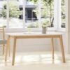 Dining Table With Splayed Rubberwood Legs & Faux Wood Tabletop, Mid Century Modern - White Oak - Image 2