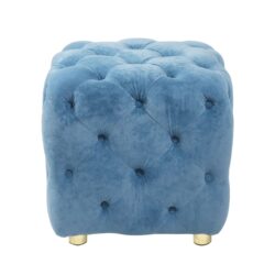 Modern Velvet Upholstered Ottoman, Exquisite Small End Table, Soft Foot Stool, Dressing Makeup Chair, Comfortable Seat For Living Room, Bedroom, Entrance - Blue