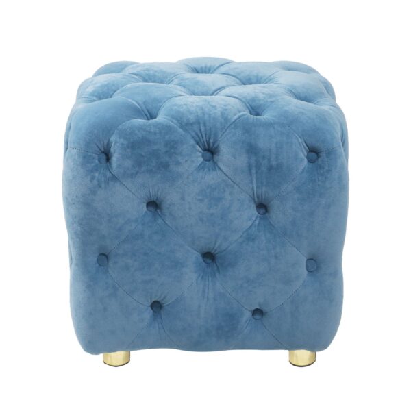Modern Velvet Upholstered Ottoman, Exquisite Small End Table, Soft Foot Stool, Dressing Makeup Chair, Comfortable Seat For Living Room, Bedroom, Entrance - Blue