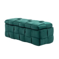 Upholstered Fabric Storage Ottoman Bench With Safety Hinge For Living Room & Bedroom - Green