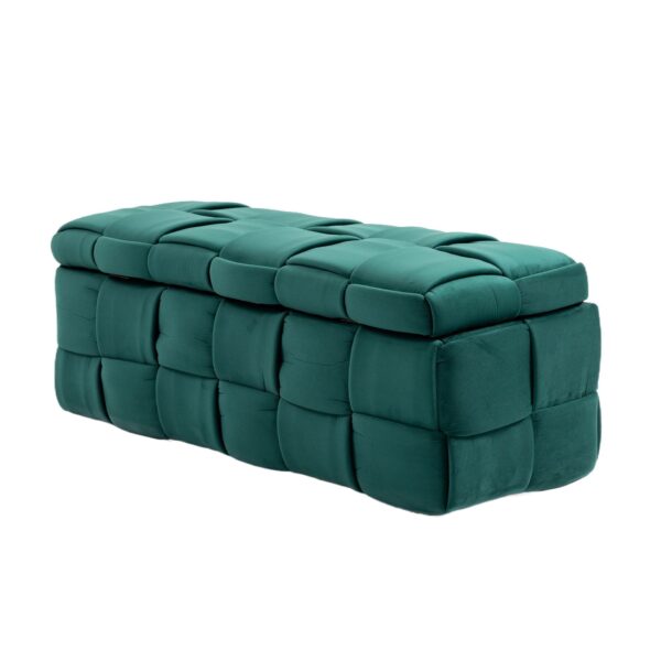 Upholstered Fabric Storage Ottoman Bench With Safety Hinge For Living Room & Bedroom - Green