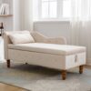 Chaise Lounge Indoor, Velvet Lounge Chair For Bedroom With Storage & Pillow, Modern Upholstered Rolled Arm Chase Lounge For Sleeping With Nailhead Trim For Living Room Bedroom Office - Beige - Image 7