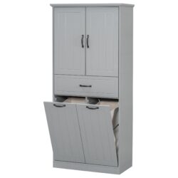 Stylish Bathroom Storage Cabinet With 2 Laundry Baskets - Gray