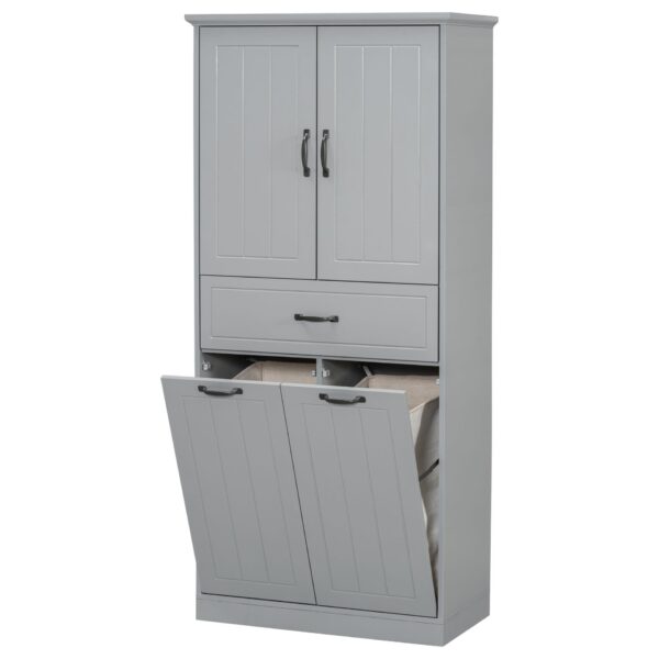 Stylish Bathroom Storage Cabinet With 2 Laundry Baskets - Gray