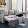 Mabel - Linen Fabric Sleeper Sectional With Cupholder, USB Charging Port And Pocket - Light Gray - Image 5