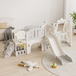 Versatile Toddler Slide With 11 - 1 Activity Center - Gray / Ivory