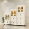 Side Wide Folding Wardrobe, With Magnetic Door, Plastic Storage Cabinet With Wheels (1 Layer Of Wardrobe + 2 Layers Of Folding Boxes + 10 Hangers) - Cream White - Image 12