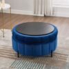 Upholstered Round Ottoman With Reversible Lid, Velvet Storage Stool, Channel Tufted Pumpkin Shape Footstool For Living Room, Bedroom And Office - Navy - Image 6