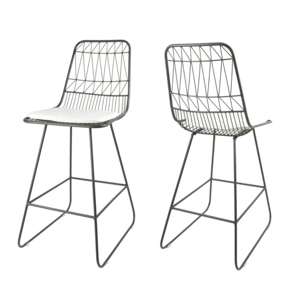 Yearning - Iron Counter Stool With Water Resistant Cushion - Black / Ivory