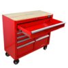 9 Drawer Multifunctional Steel Tool Cart With Wheels And Wooden Top - Red - Image 5