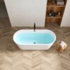 Freestanding Bathtub, Modern & Contemporary Design Soaking Tub With Toe-Tap Drain In Chrome And Classic Slotted Overflow - Glossy White - Image 5