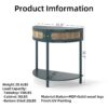 Boho Rattan Semi Circle End Table With Sliding Rattan Door, Elegant Entryway Console With Storage And Bottom Shelf - Antique Green - Image 3