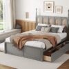 Queen Size Platform Bed With With 2 Big Drawers Twin Size Trundle - Gray - Image 8