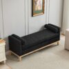 Elegant Upholstered Bench Daybed Ottoman With Nature Wood Legs & Bolster Pillows - Black Boucle - Image 5