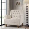 Accent Chair, Living Room Chair, Footrest Chair Set With Vintage Brass Studs, Button Tufted Upholstered Armchair For Living Room, Comfy Reading Chair For Bedroom, Reception Room - Beige - Image 23