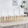 (Set of 4) Backrest Chairs With Gold Metal Legs A Perfect Match, Suitable For Minimalist And Contemporary Home Decor Styles - White / Gold - Image 2