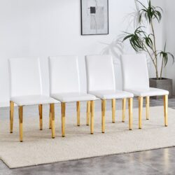 (Set of 4) Backrest Chairs With Gold Metal Legs A Perfect Match, Suitable For Minimalist And Contemporary Home Decor Styles - White / Gold