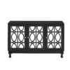 Modern Mirrored TV Stand For TV Up To 55", Entertainment Center Solid Wood Legs, Metal Handle And 3 Adjustable Shelves For Living Room - Black - Image 13