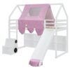 Twin Size Charming House Shaped Loft Bed With Tent And Slide - White / Pink - Image 18